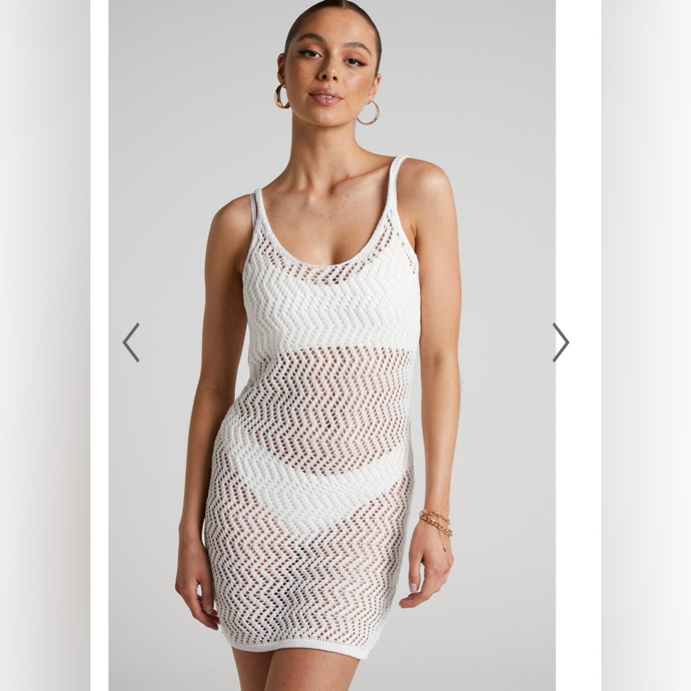 CROCHET SCOOP BACK TIE STRAP MINI DRESS IN WHITE SIZE LARGE
